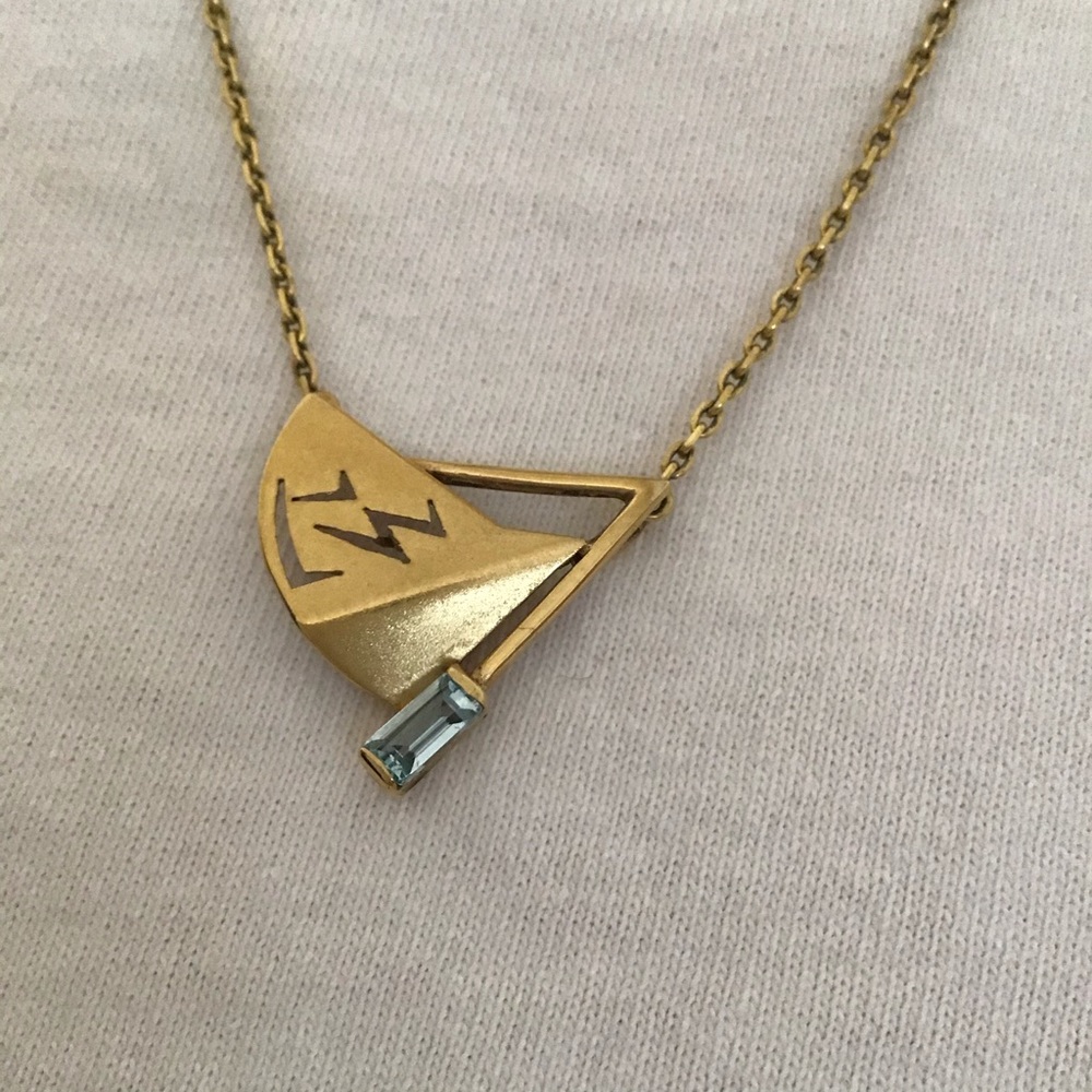 vintage NECKLACE attached PENDANT GOLD &aquamarine